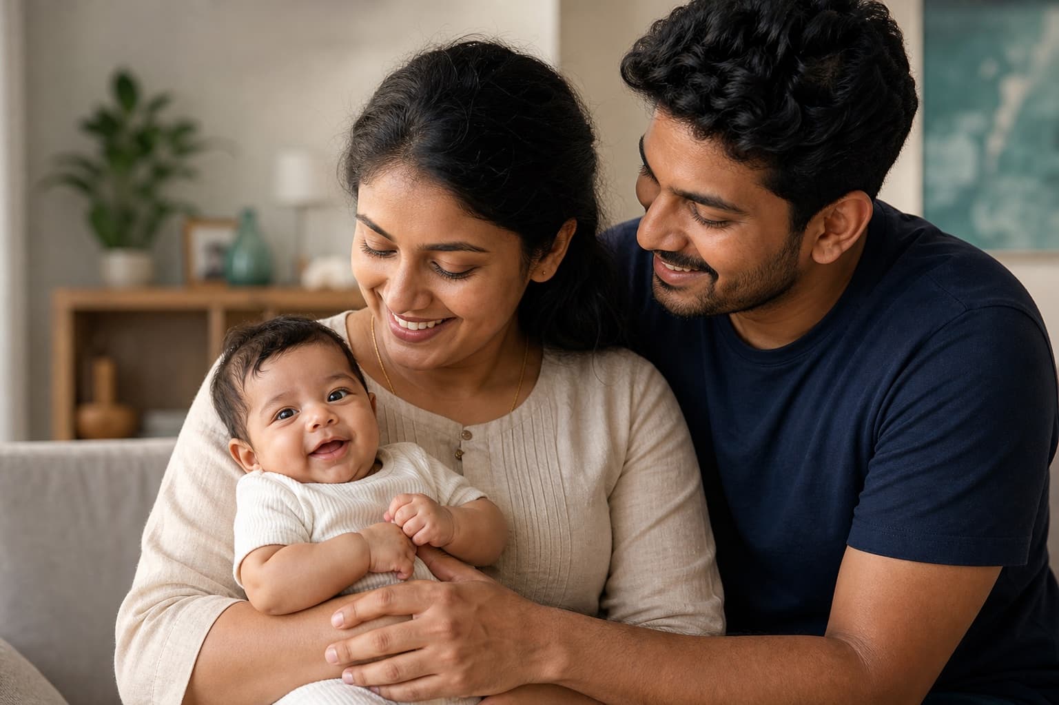 Sri Lankan parents holding their baby